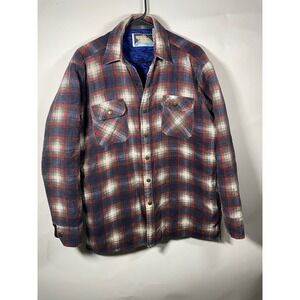 Vintage Arctic Circle Flannel Shirt Jacket Plaid Quilted Lined Button Up Mens M